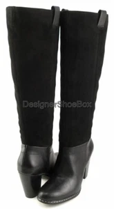 $268 SPLENDID FAIRVIEW Black Leather Suede Designer Knee High Boots 7.5 - Picture 1 of 5