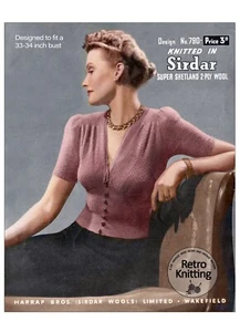 1940s Wartime V Neck Jumper Knitting Pattern Bust 33-34 - Picture 1 of 2