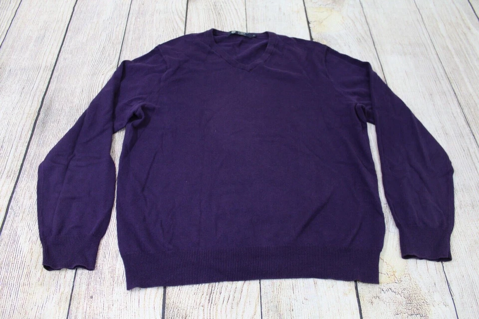 J. Suéter Pullover Crew Algodón Mezcla Cachemira Púrpura Cuello en V Para Hombre Mediano Foto 1 de 4