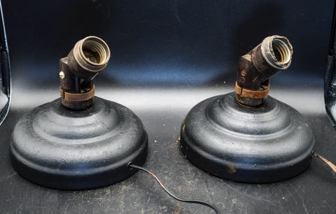 Vintage Antique 1930's Work / Shop Light Fixtures (x2) Pair Cover