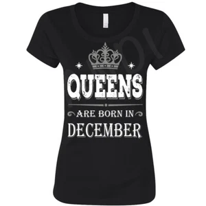 🔥 Queens are Born in December Damen Geburtstag T-Shirt Geschenk für sie Silber Krone - Bild 1 von 9