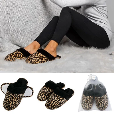 Women's Leopard Slippers Warm Cotton Cozy Anti-Slip Soft House Shoes Size 6-10 - Image 1 of 4