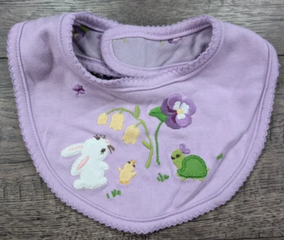 Baby Girl Clothes Gymboree Pretty Pansy Purple Bunny Baby Bib - Image 1 of 2