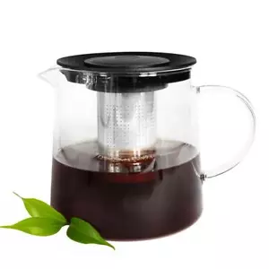 Teekanne 1,2L mit Edelstahl Sieb aus Borosilikatglas Teebereiter Glaskanne - Bild 1 von 4