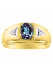 Rylos 925 Gold Plated SilverRing  Simulated Alexandrite & Diamond 8X6MM
