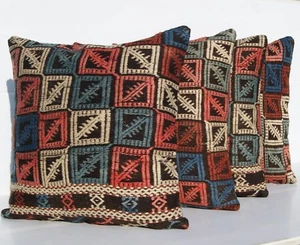 FOUR RUG PILLOW CASE HANDMADE MULTI COLORED TURKISH RUG SQUARE WOOL AREA RUG 20" - Bild 1 von 5