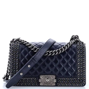 Chanel Chained Boy Flap Bag Quilted Glazed Calfskin Old Medium - Picture 1 of 8
