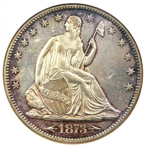 1873 Arrows Seated Liberty Half Dollar 50C - ANACS MS62 (BU UNC) - Rare Date! Cover