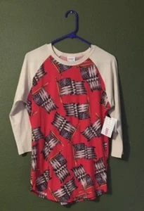 NUEVO CON ETIQUETAS ~ LuLaRoe Randy ~ MEDIANO ~ ROJO CLARO ~ Banderas Americanas ~ CREMA ~ AMERICANA - Imagen 1 de 2