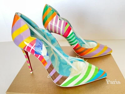 Christian Louboutin Hot Chick 100 Rayas Patente Suela Roja Bomba Eur 38/US 8 Foto 1 de 4