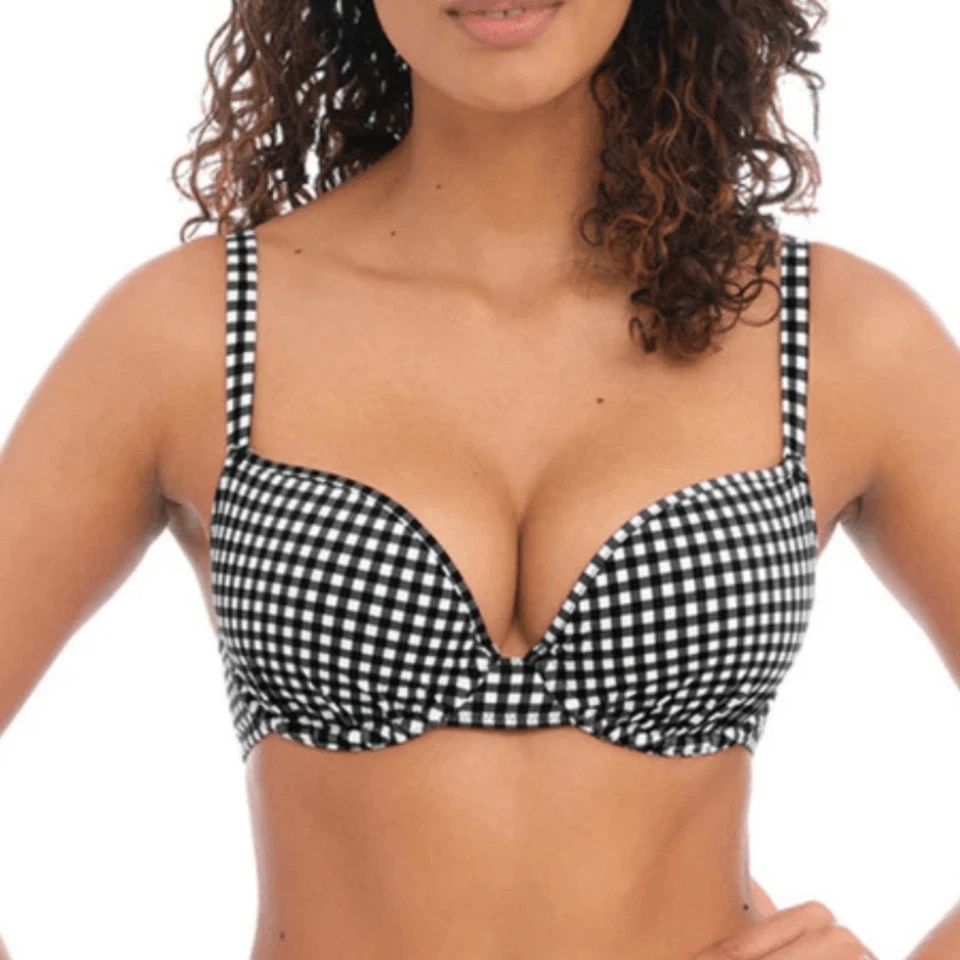 Top de bikini Freya a cuadros con aros moldeado blanco y negro talla 30D Foto 1 de 4