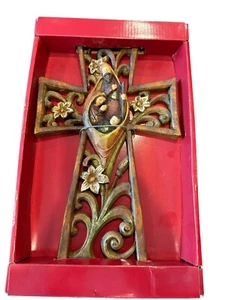 Holy Family Nativity Decorative Cross Carve Wall Hanging St Nicholas Square - Picture 1 of 4