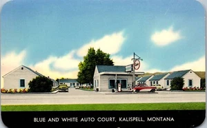 Vintage Postcard Blue and White Auto Court in Kalispell, MT Motel US Hwy 2 - Picture 1 of 3