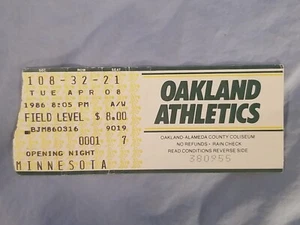 4-8-1986 Minnesota Twins Oakland A's Athletics Ticket Stub Conseco rookie year - Picture 1 of 2