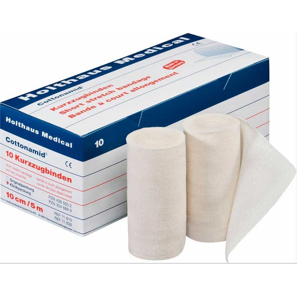 HOLTHAUS MEDICAL 10x Cottonamid® Kurzzug-Binde Verband Binde Bandage, rohweiß, elastisch, 10cmx5m