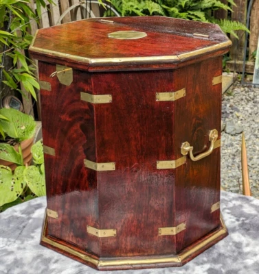 19th Century English Antique Octagonal Mahogany Brass Antique Campaign Table Box - Image 1 of 4