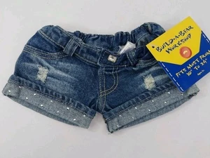 Pantaloncini jeans blu Build A Bear denim destressed & strass nuovi con etichette 2011 BAB - Foto 1 di 7