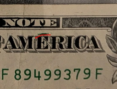 *Rare Error Extra Ink Line $1 Dollar Bill* 2017A - Image 1 of 4