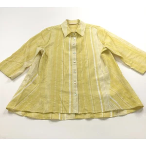 Soft Surroundings PL Petite LG Linen Cotton Button LS Striped Shirt Yellow MINT - Picture 1 of 11