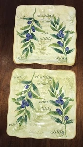 "PLATOS DE ENSALADA FESTONEADOS CUADRADOS 9"" PORCELANA OLIVA CLÁSICA LOTE DE 2 RAMAS DE OLIVO NUEVOS CON ETIQUETAS - Imagen 1 de 7