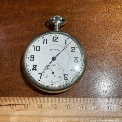 Vintage Men’s Illinois Pocket Watch 17 Jewels Silveroid Case Runs - Image 1 of 4