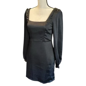 Mini Vestido Lulus Got The Love Negro Satinado Cuello Cuadrado, Talla Pequeña Nuevo con Etiquetas - Imagen 1 de 15