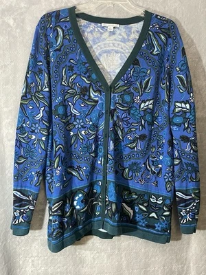 Cárdigan Suéter Isaac Mizrahi Azul Vivo Floral Botón Frontal Tejido Boho Foto 1 de 4