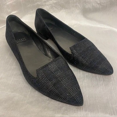 Stuart Weitzman Rialto Shimmer Flats Gray Black Plaid Flats Shoes Womens 7.5 - Image 1 of 4