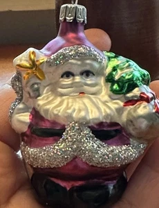 Vintage cute little Santa PURPLE & SILVER GLITTER PLUMP SANTA ornaments - Picture 1 of 10