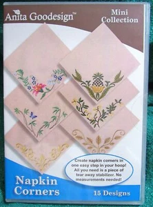 Anita Goodesign Machine Embroidery Design CD "Napkin Corners" 15 Designs - Picture 1 of 2