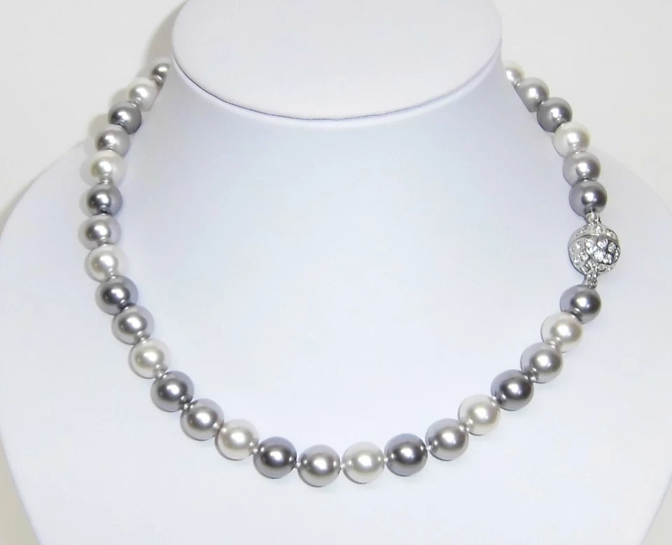 Perlenkette Grautöne Magnetverschluß 43 cm lang  - neu - Bild 1 von 1