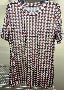 T-shirt donna nera marrone e marrone manica corta girocollo trasparente taglia X-Large nuova - Foto 1 di 5