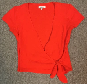 Madewell 100% Cotton Tie Deep V Neck Crop Top, Red, XS - Imagen 1 de 5