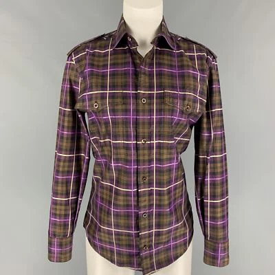 Camisa manga larga GUCCI talla XS púrpura marrón a cuadros con botones Foto 1 de 4