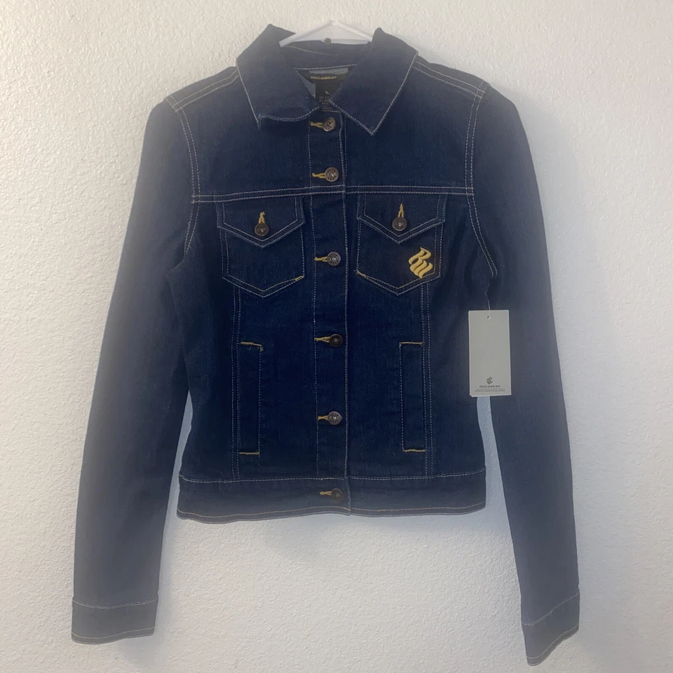New Vintage NWT Women's Rocawear Demin Jean Jacket Blue Embroidered Logo Size S - Image 1 of 4