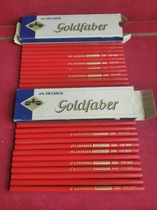 +++ RARE VINTAGE FABER GOLDFABER 4080 Red PENCILS Original BOXES 2x12 GERMANY - Picture 1 of 8