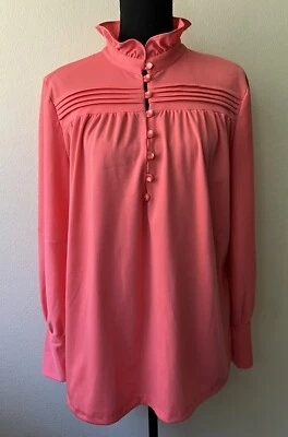 Top túnica vintage años 70 Chez California coral de gran tamaño cuello con volantes fluidos XL Foto 1 de 4
