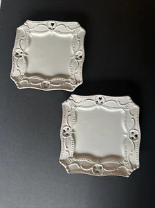 White Salad/Dessert Plates, Reticulated, Hearts, Dots, Made In Portugal  - Picture 1 of 9