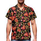 Red Love Heart Locks Black Men's Shirt Tops Short Sleeve Casual Printed Hawaiian