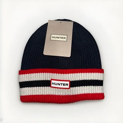 НОВЫЕ МУЖСКИЕ ОХОТНИК В ПОЛОСКУ РЕБРИСТЫЙ ЛОГОТИП BEANIE ШЛЯПА ОДИН РАЗМЕР VALTAMERI СИНИЙ - Изображение 1 из 4