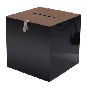 PLAIN BLACK SQUARE ACRYLIC WISHING WELL GIFT CARD BOX INCLUDES FREE LOCK AND KEY - Picture 1 of 4