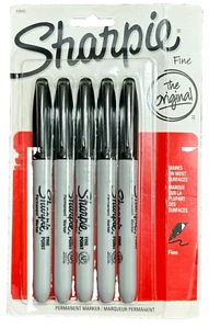 Sharpie Permanent Marker, Fine Point, Black, Pack of 5 - Picture 1 of 2