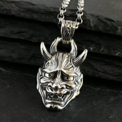 Plata de Ley 925 Detallada Japonesa Oni Máscara Punk Demonio Amuleto Colgante Gótico Foto 1 de 4