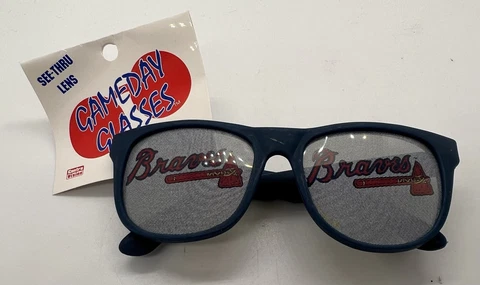 NOS Vintage GAMEDAY GLASSES Sunglasses Atlanta Braves See-Thru UV Lens MLB Blue Cover