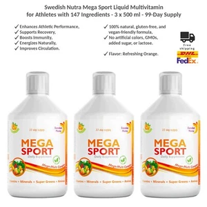Swedish Nutra Mega Sport Liquid Multivitamin for Athletes 99-Day Supply 3x500ml - Picture 1 of 5
