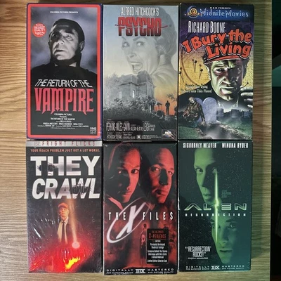 Lot Of 6 Sealed VHS Horror Watermarks Vtg Alien Psycho They Crawl X Files  - Image 1 of 4