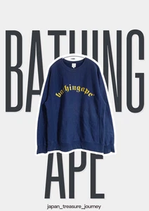  RARE Vintage 90s A Bathing Ape BAPE Sweatshirt Navy Gold Arched Logo Japan M - Picture 1 of 13