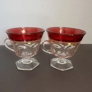 2 Vintage Indiana Glass Kings Crown Thumbprint Punch Cups Mid Century Ruby - Picture 1 of 7