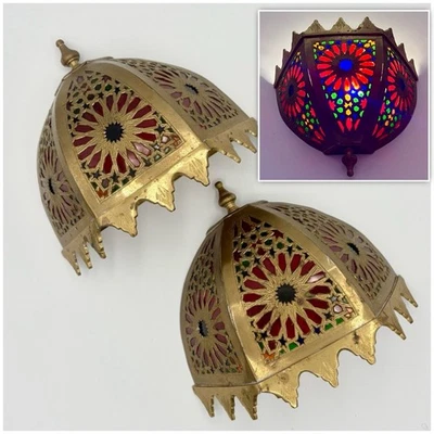 DE COLECCIÓN Aplique de Pared Arte Marroquí Latón Pantalla Multicolor Vidrieras JUEGO DE 2 Foto 1 de 4