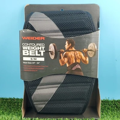 Cinturón de levantamiento de pesas contorneado Weider entrenamiento de fuerza S/M cintura 24" a 34" Foto 1 de 4